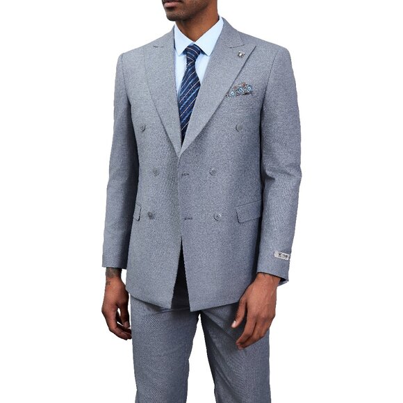 Solid Medium Grey Double Breasted 2 Piece Stacy Adams Men's Suit - Picture 4 of 5